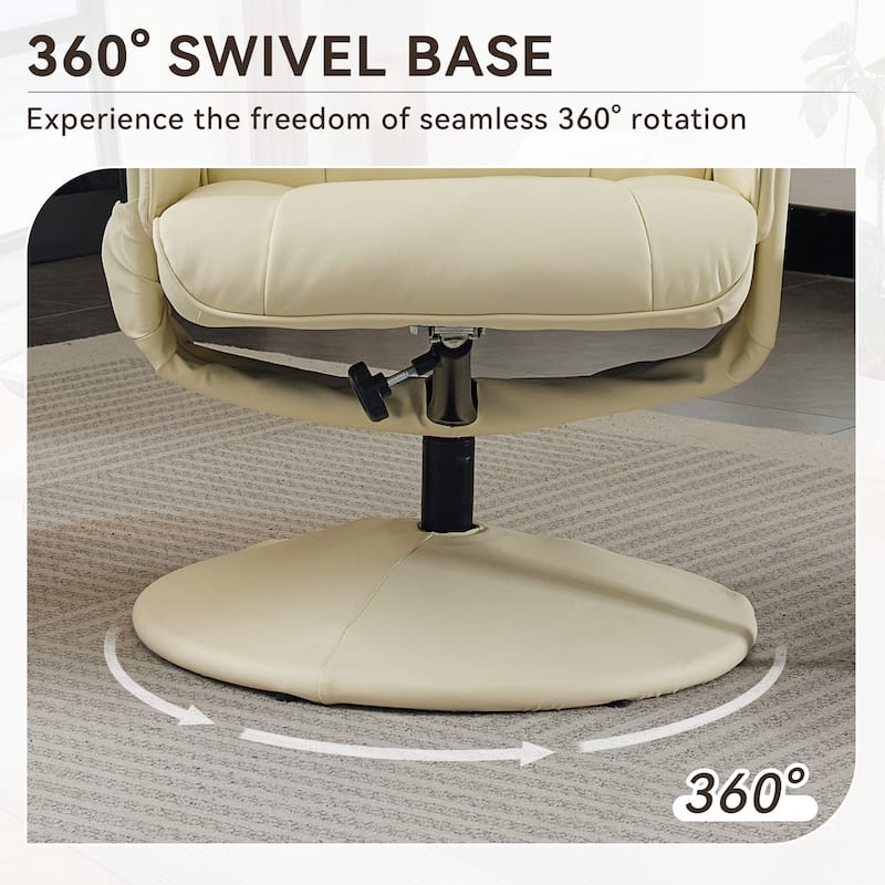 PU Lounge Chaise Chair with Adjustable Backrest, Recliner Chair with Ottoman, Swivel Chair with Vibration Massage