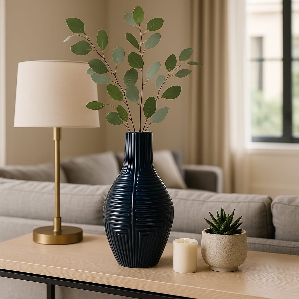 Decorative Ceramic Geometric Ribbed Flower Vase