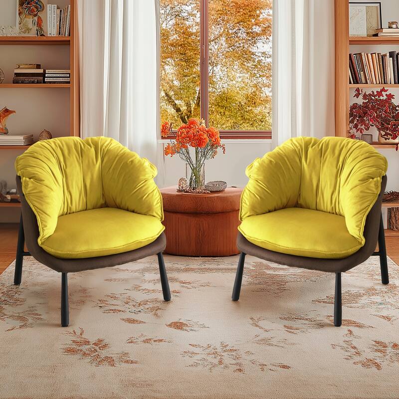 Modern Velvet Accent Chair with Wooden Frame and Black Metal Legs for Living Room or Lounge Seating - 27.4"L x 27"W x 29.1"H