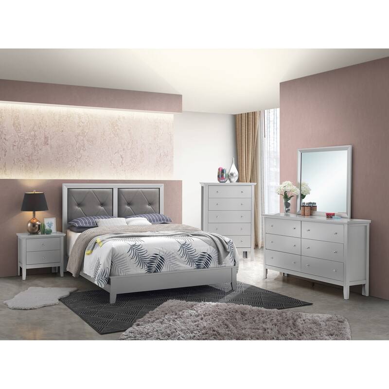 Tufted Upholstered Queen Panel Bed - 85" - Silver Champagne and Gray