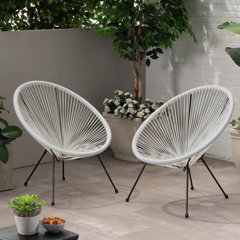 Anson Outdoor Steel Chairs w/ Hammock Rattan Seating (Set of 2) by Christopher Knight Home - White, Black