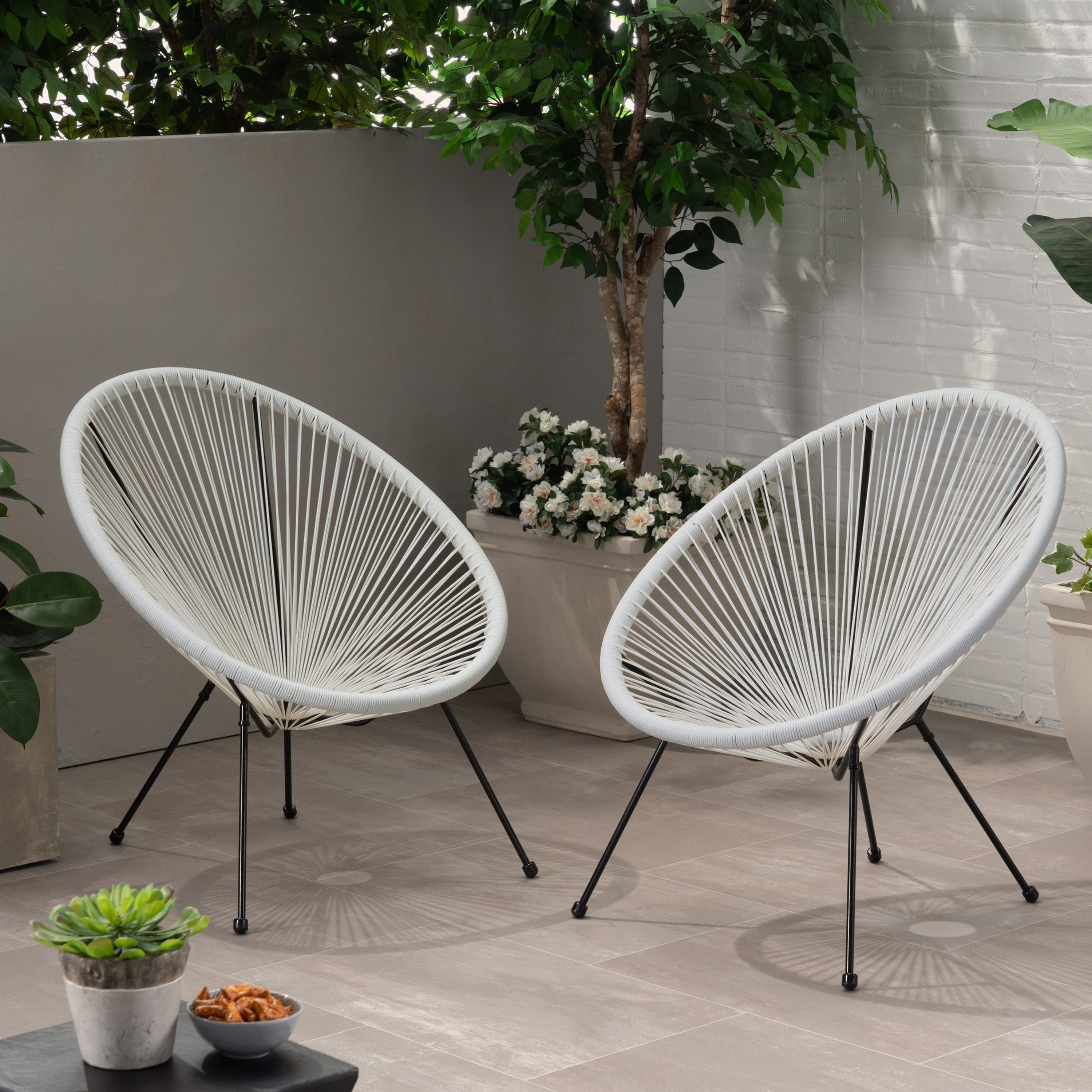 Anson Outdoor Steel Chairs w Hammock Rattan Seating Set of 2 by Christopher Knight Home