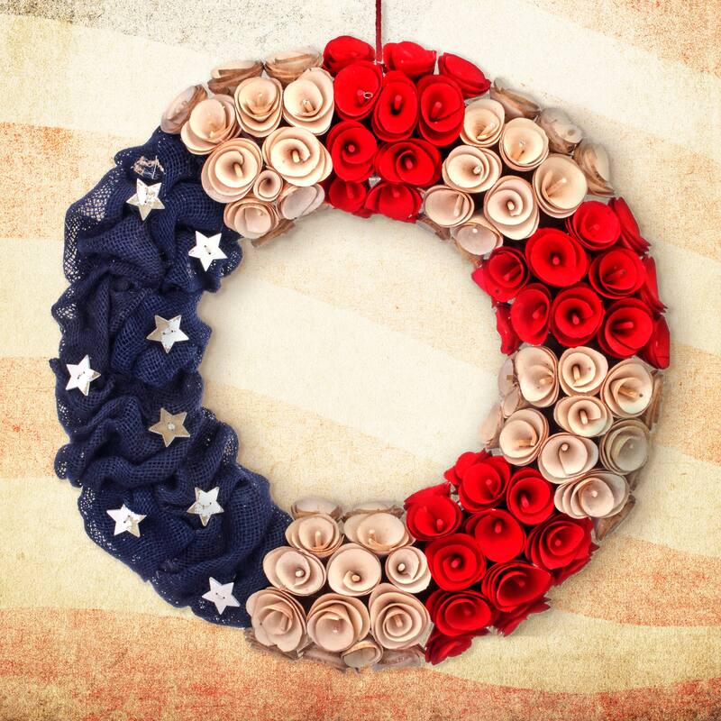 Wood Chip And Burlap Independence Wreath 19"