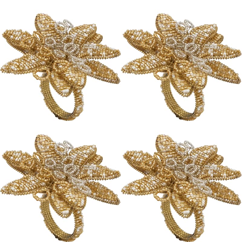Flower Design Beaded Napkin Rings (Set of 4)