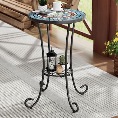 Christopher Knight Home - Camille Ceramic Tile and Iron Outdoor Side Table with French Country Charm