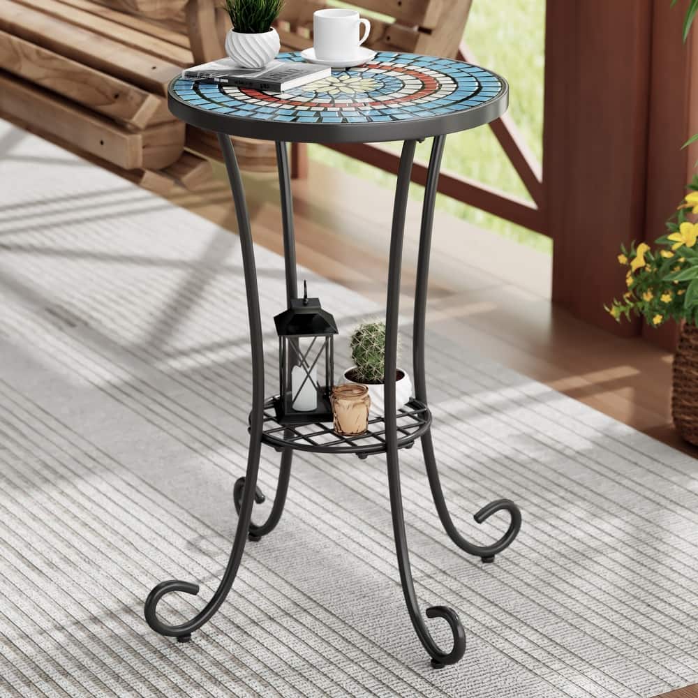 Christopher Knight Home - Camille Ceramic Tile and Iron Outdoor Side Table with French Country Charm