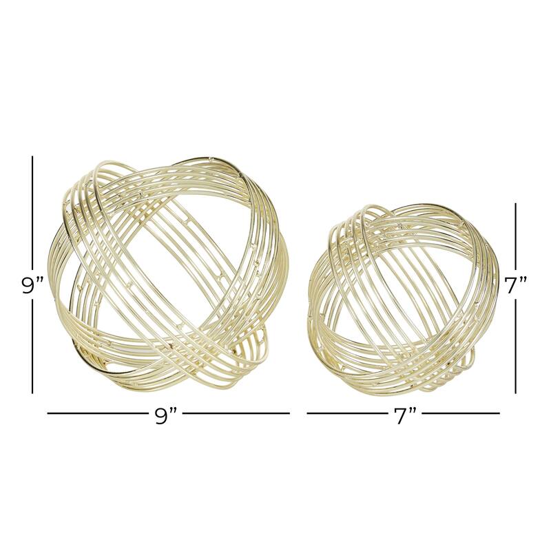 Metal Geometric Layered Orb Decorative Sculpture - Set of 2 Gold - Roche River Decor
