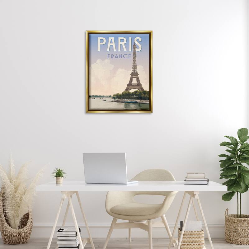 Stupell Paris Tower Landmark Framed Floater Canvas Wall Art Design By Victoria Barnes