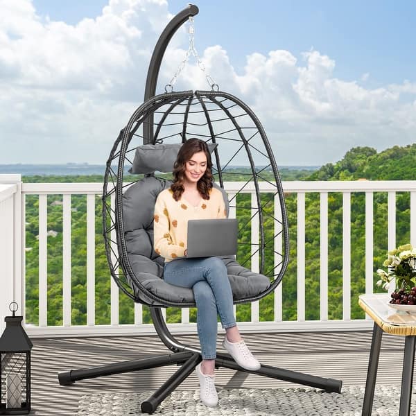 Dextrus Hanging Egg Chair Swing Chair With Stand Double Egg Chair 2 Person Wicker Chair Indoor Outdoor Hammock Egg Chair With Cushions 500lbs For