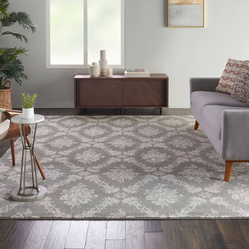 Nourison Tranquil French Country Floral Damask Area Rug - 8' x 10' - Grey/Multi - Runner/Rectangle