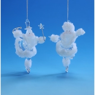 Set of 4 White Clear Ice Skating Santa Hanging Christmas Ornaments 6"
