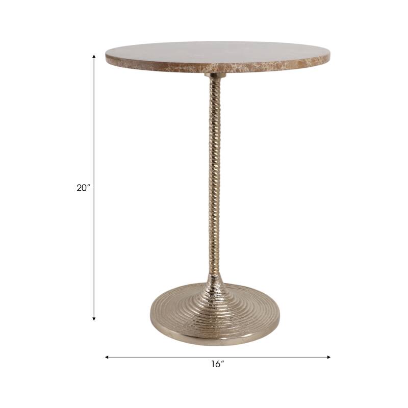 Metal Base Marble Top Modern Glam Accent Table Round Silhouette