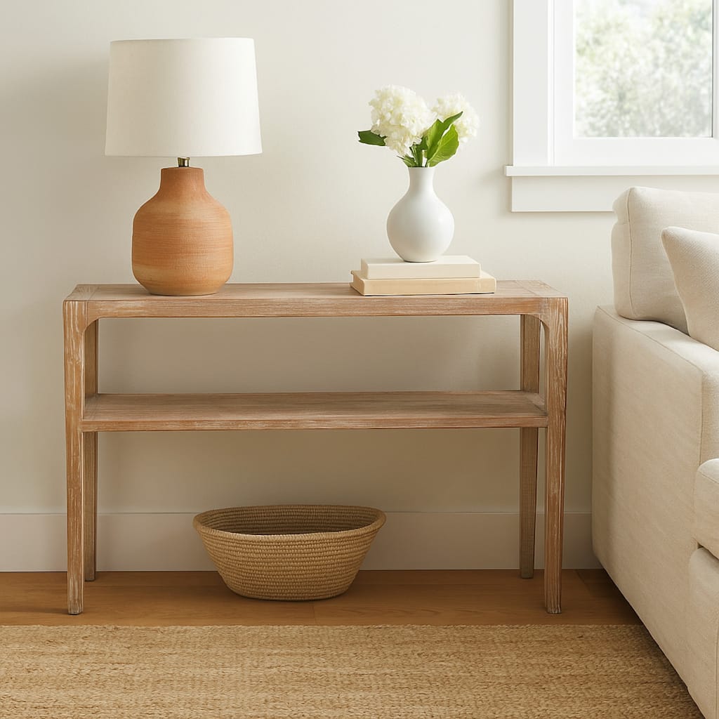 Tuley Sofa Console Table, Storage Shelf, Pine Wood, Gray, 48 Inch