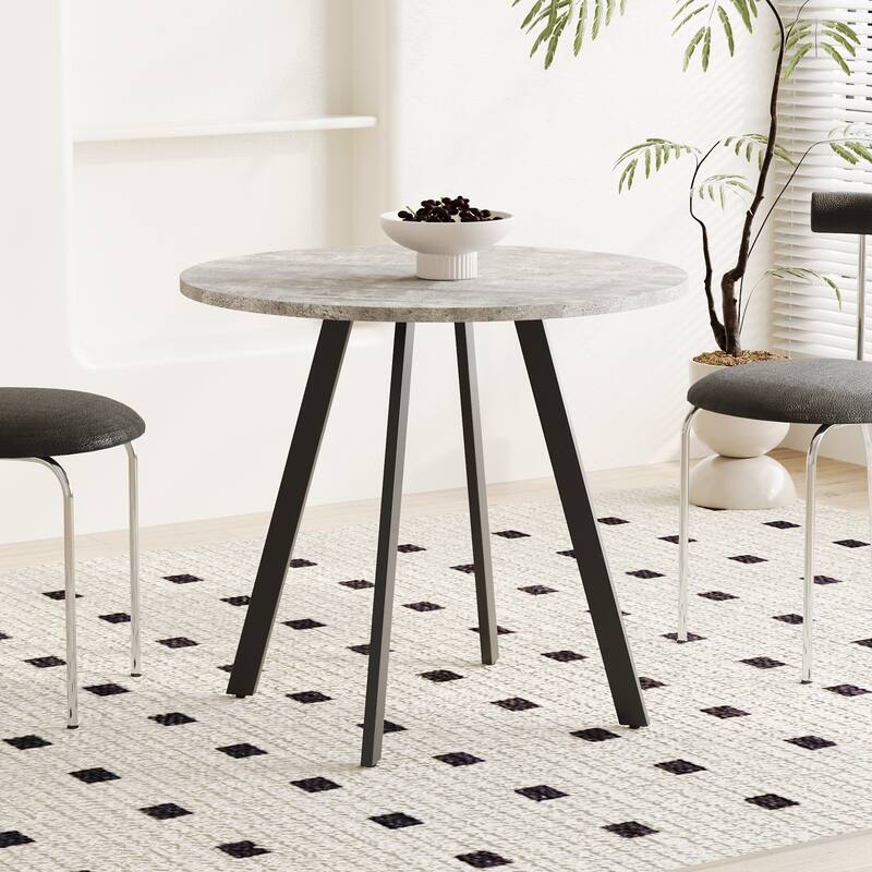 Round Dining Table with Cement Texture Top and Triangular Iron Bracket