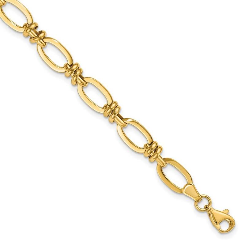 Curata 14k Yellow Gold Fancy Polished Fancy Link Bracelet 7.5 Inch