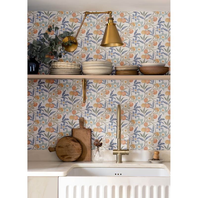 Chesapeake Passiflora Blue Fruit and Floral Wallpaper