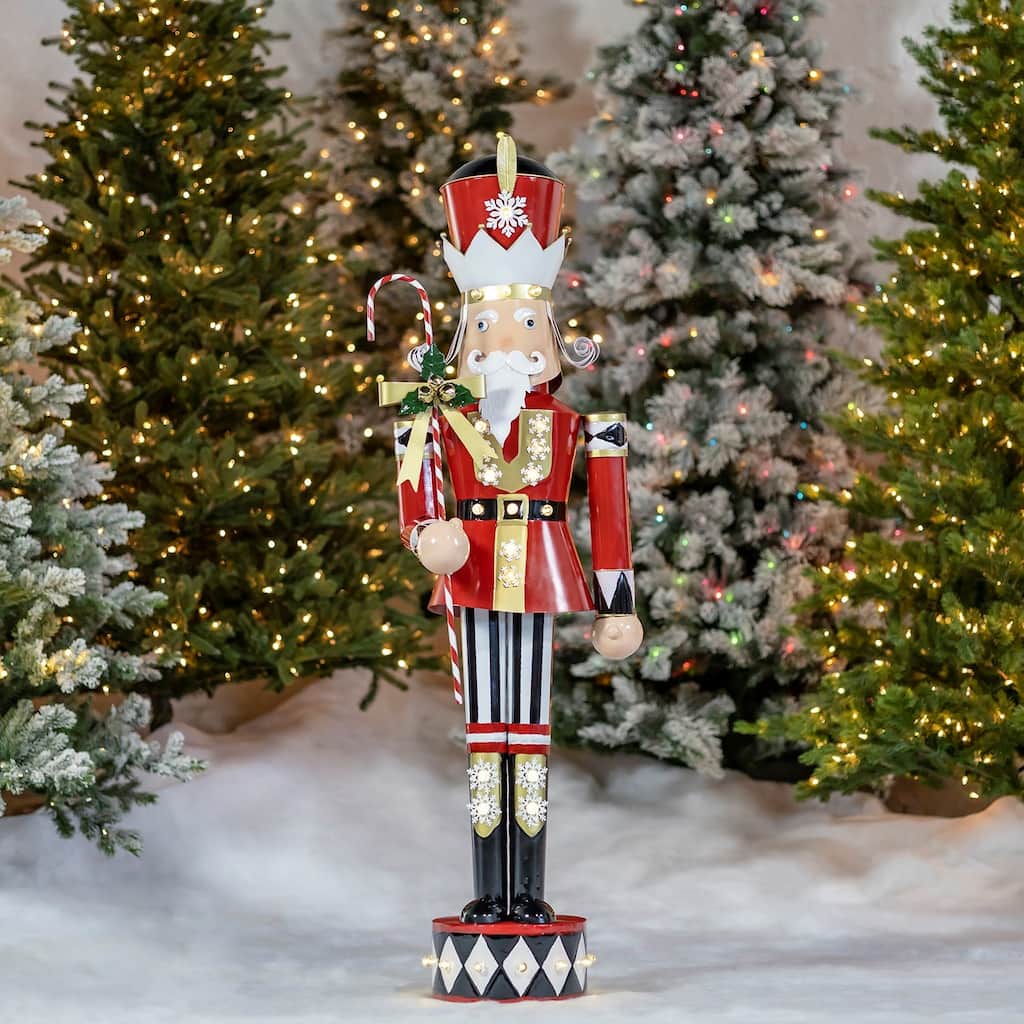 Large Iron Christmas Nutcracker "Harry" with Candy Cane & LED Lights