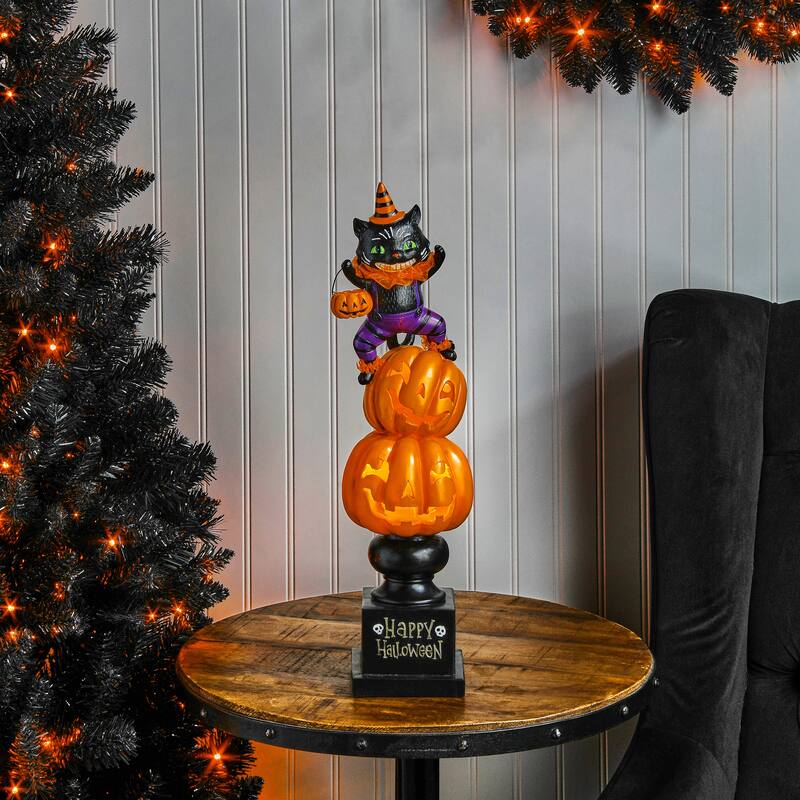 21" Led Resin Pumpkin Cat Stack