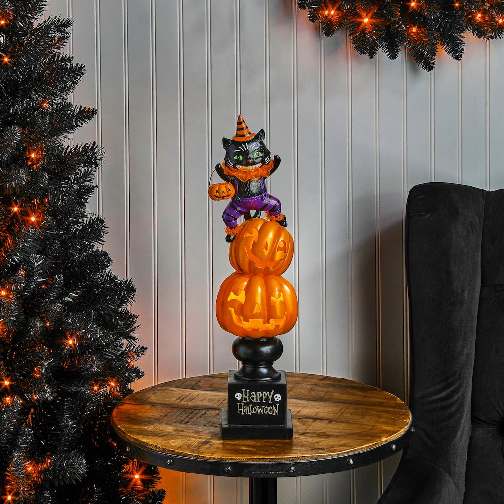 21" Led Resin Pumpkin Cat Stack