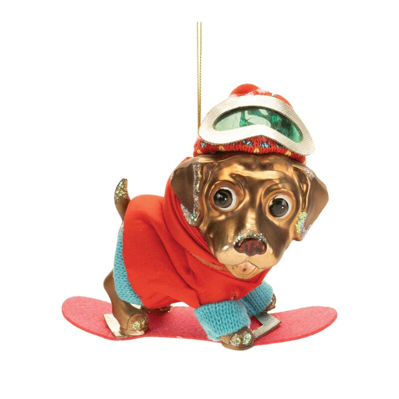 Glittered Snowboarding Dog Christmas Ornaments - 5.75" - 6ct