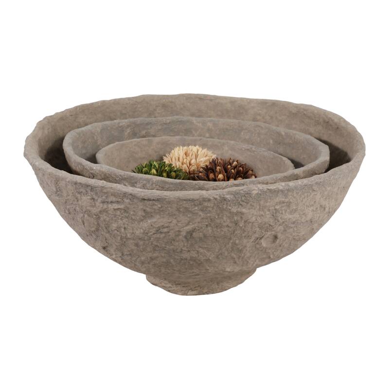 Pottery Paper Mache Bowls Handcrafted Unique Texture (Set of 3)