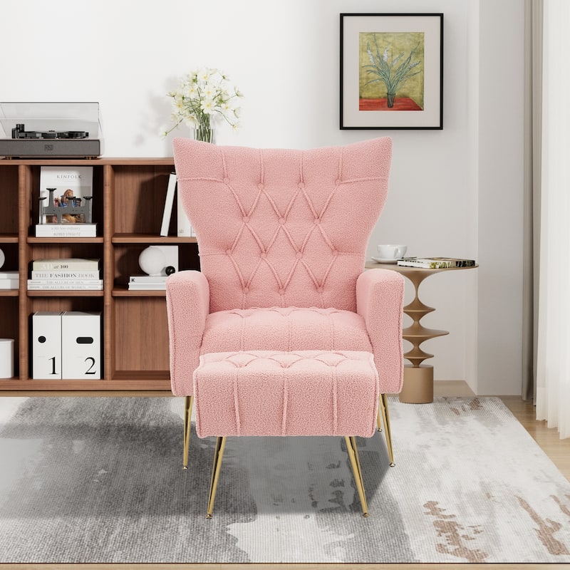 Ouyessir Upholstered Tufted Accent Chair with Ottoman
