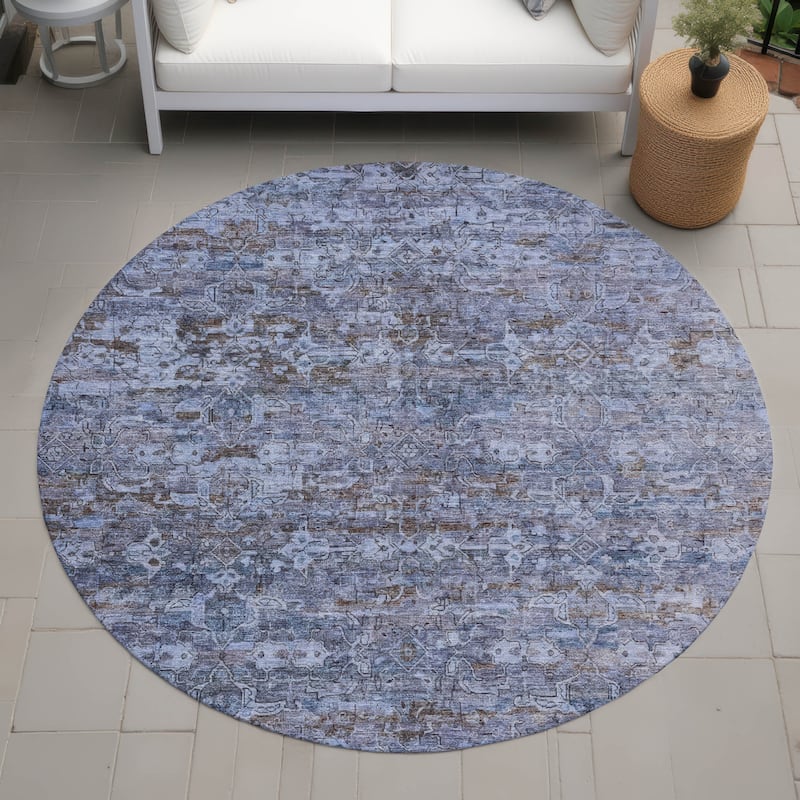 Machine Washable Indoor/ Outdoor Traditional Harmony Chantille Rug - Blue - 8' x 8'