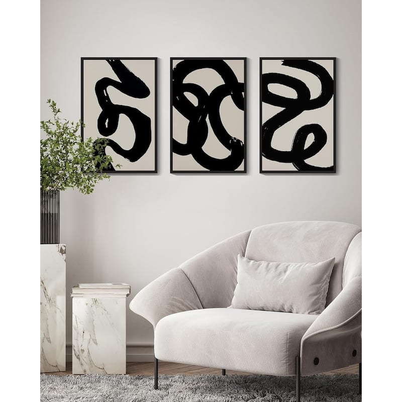 Black Abstract Wall Art Ink Wash Minimalist Lines