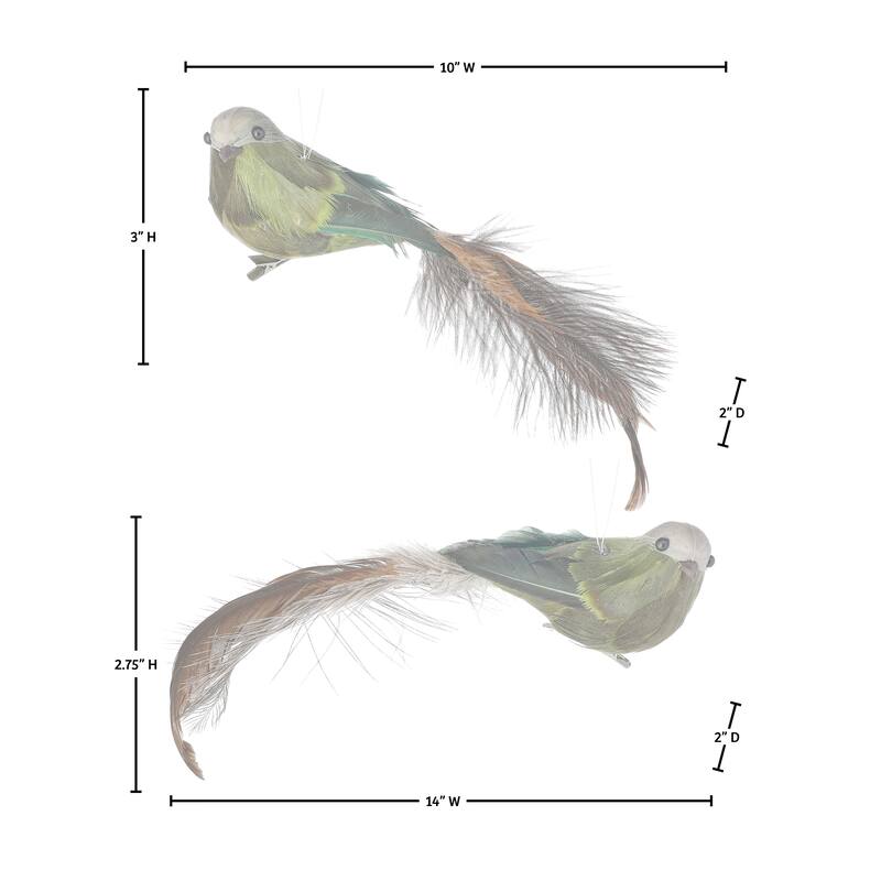 14" Deer Valley Feather Bird Clip Ornament Set of 2