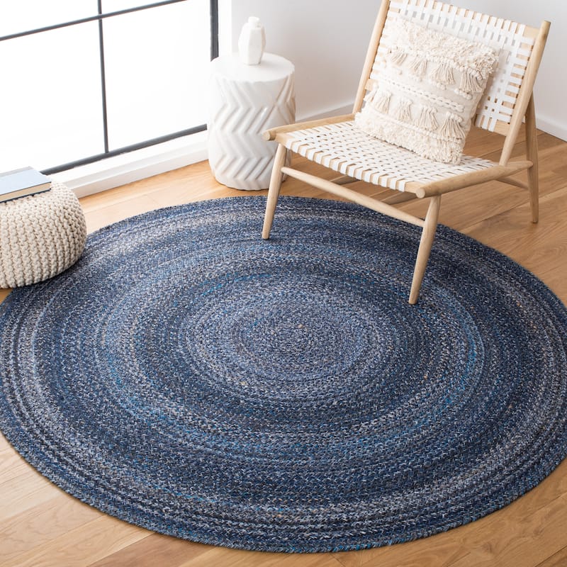 SAFAVIEH Braided Bjarnrin Flatweave Rug - 6' Round - Navy