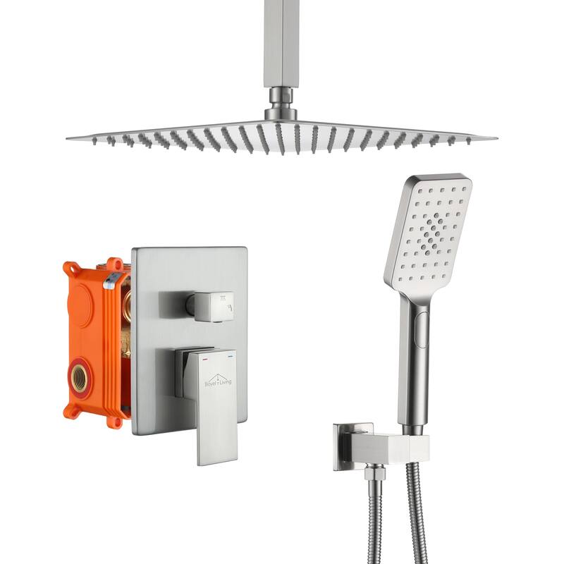 3-Spray Patterns 12 in. Ceiling Mount Pressure Balance Dual Shower Heads - Brushed Nickel