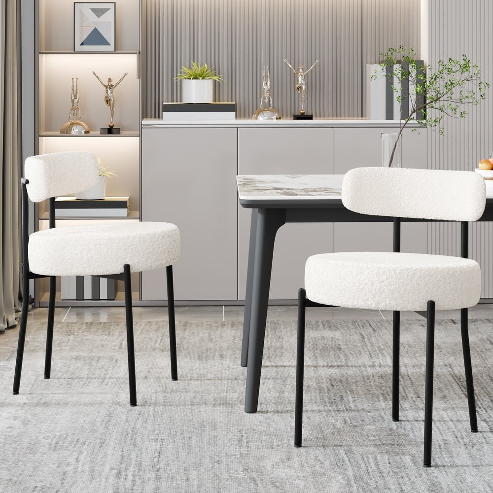 XINMICS Upholstered Boucle Dining Chairs with Black Metal Legs