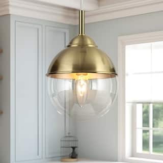 Modern Gold 1-Light Glass Globe Pendant Lights Kitchen Island Lights for Dining Room - 6" D x 9" H