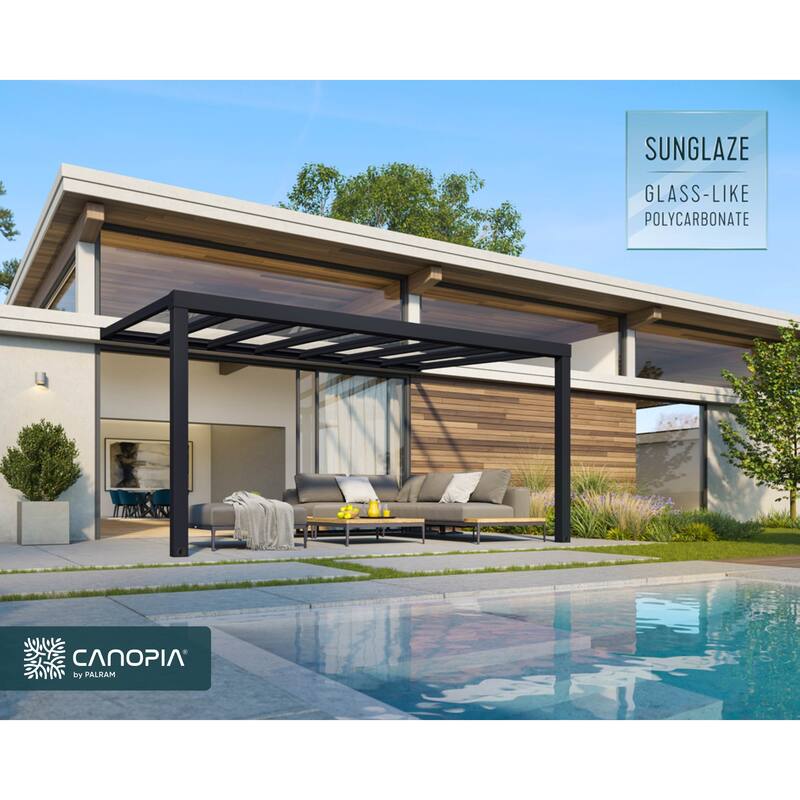 Stockholm 11ft. Gray/Clear Aluminum Patio Cover - 11 ft. x 17 ft.