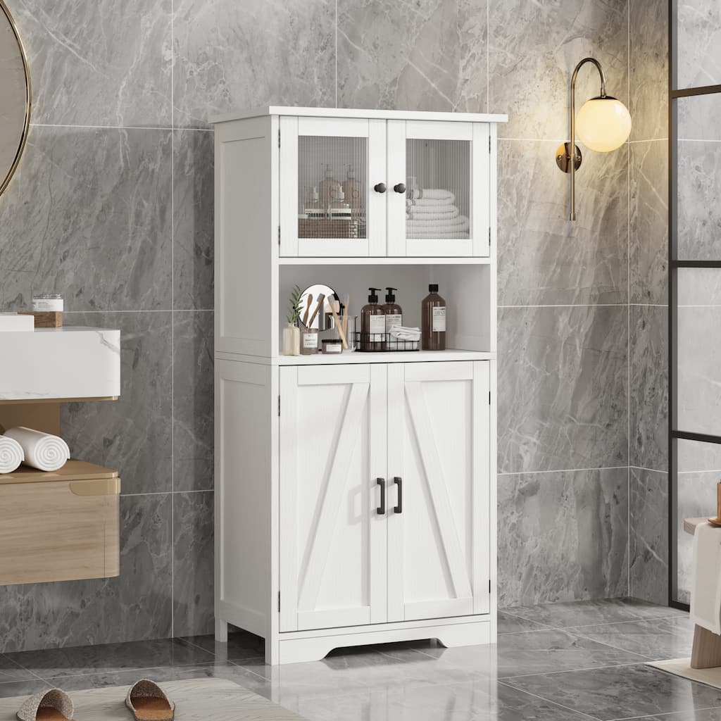 Kitchen Pantry Storage Cabinet with Glass Doors & Adjustable Shelves