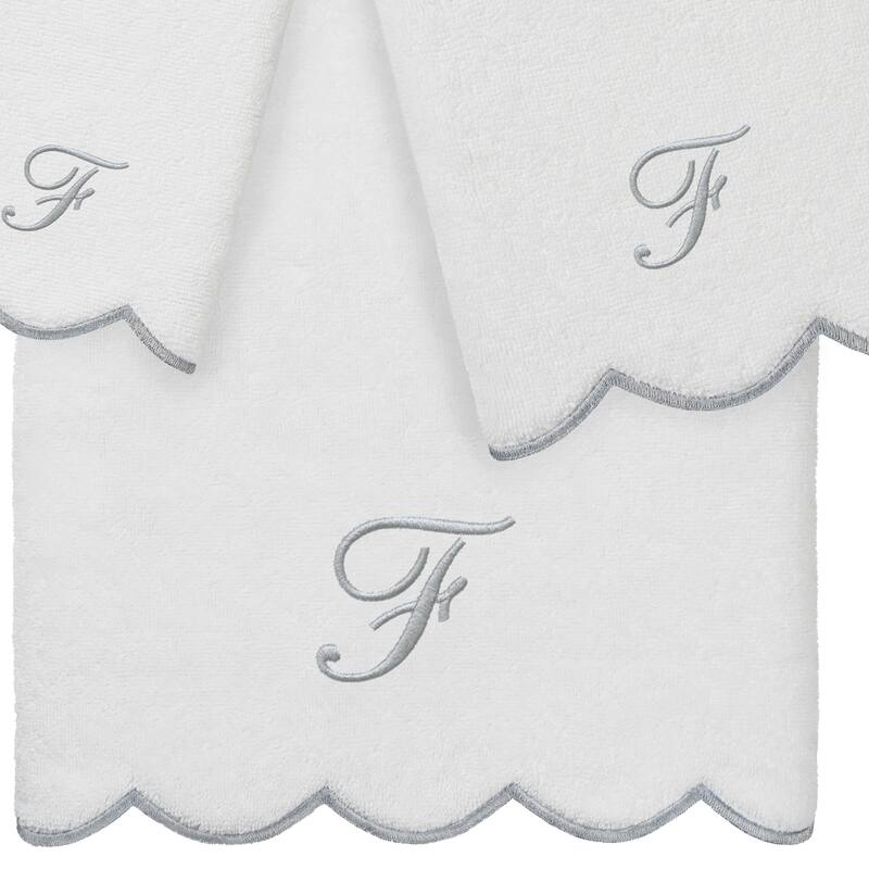 Authentic Hotel and Spa 100% Turkish Cotton Grey ADORNIA Scallop Personalized 3 Piece Towel Set - 3 Piece Set
