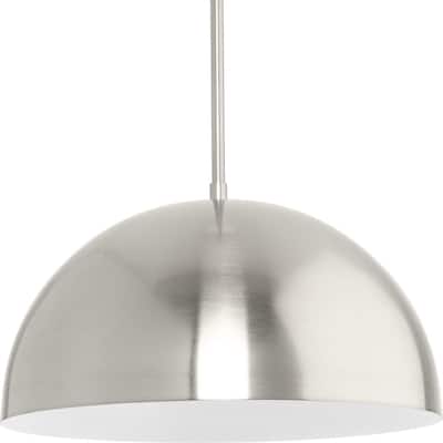 Perimeter Collection One-Light Brushed Nickel Mid-Century Modern Pendant with metal Shade - 15.75 in x 15.75 in x 8.62 in