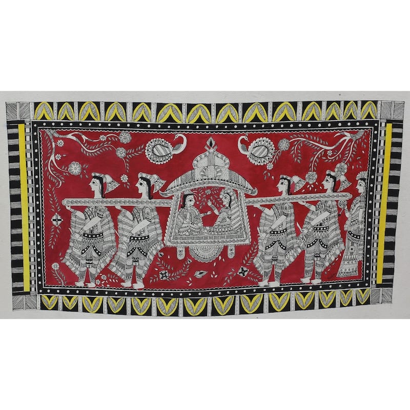 Novica Handmade Bridal Palanquin Madhubani Painting