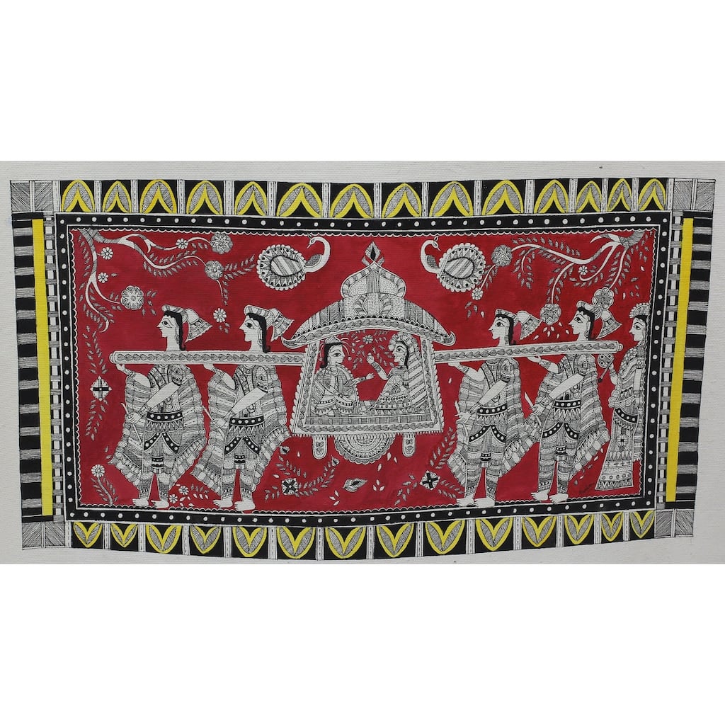 Novica Handmade Bridal Palanquin Madhubani Painting