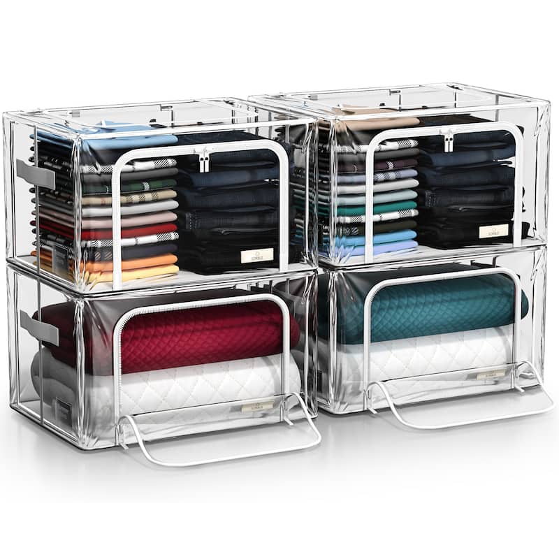 Sorbus Storage Bins with Metal Frame - Stackable & Foldable Clothes Organizer Bags with & Carry Handles Organization - 4 Pack Medium