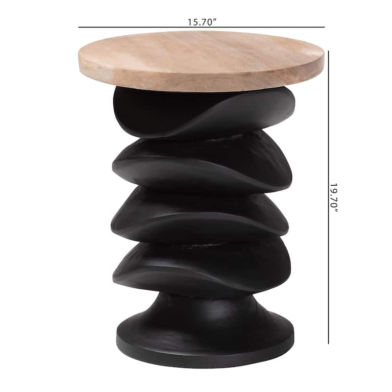 Ziva End Table with Petrified Wood Top - Pedestal Accent Side Table for Living Room or Entryway