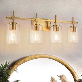 Jasper Gold Traditional Clear Glass 4-Light Bathroom Vanity Light