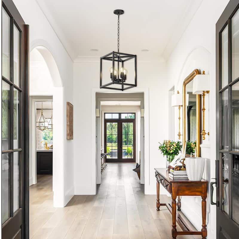 4 Light Square Pendant Light Lantern Chandelier - Gold