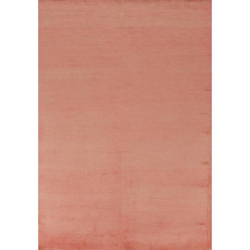 Hand Knotted Oriental 100% Wool Carpet Modern Solid Coral Gabbeh Area Rug - 9' 1'' X 6' 3''
