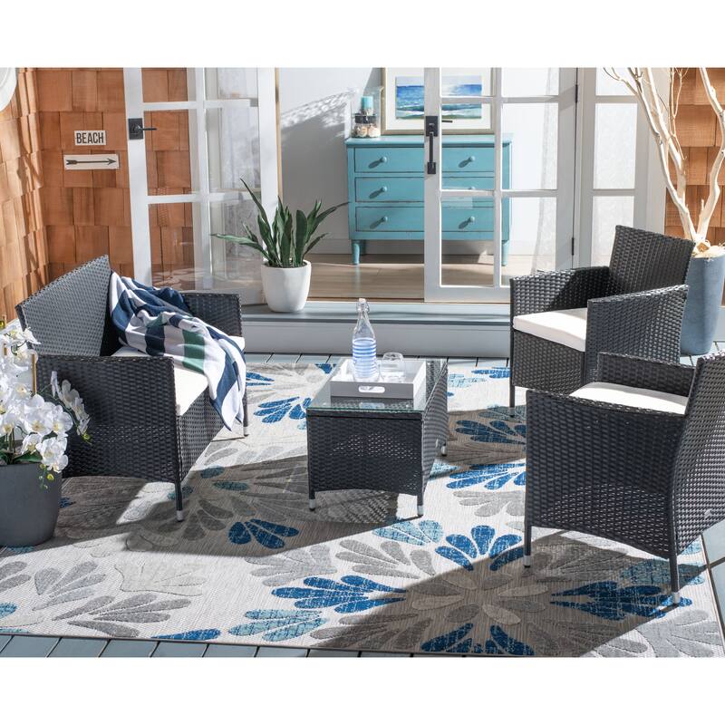 SAFAVIEH Outdoor Tamya 4-Piece Patio Conversation Set - 41W x 31D x 23H - Black/Beige