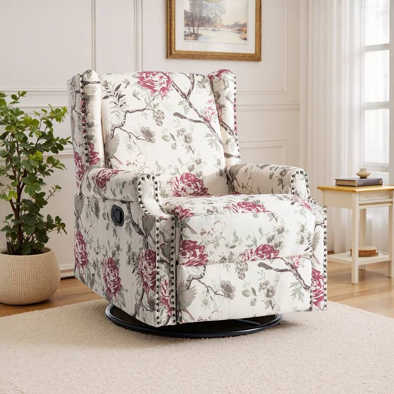 29'' W Pattern Floral Swivel Manual Push Back Recliner Glider Chair - Plant Floral