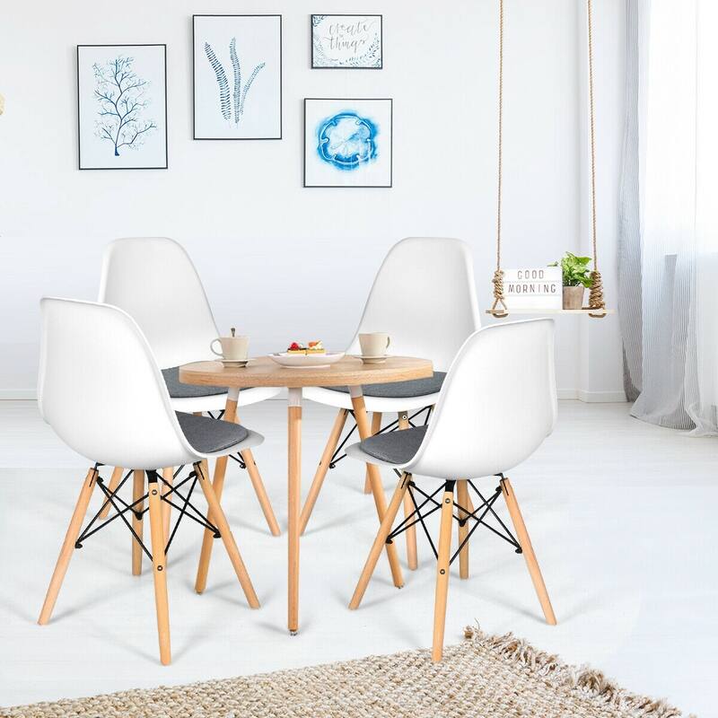 Set of 2 Ergonomic Dining Chairs with Soft Linen Cushion and Sturdy PP Seat and Wooden Frame - 18" x 19" x 33" (W x D x H)