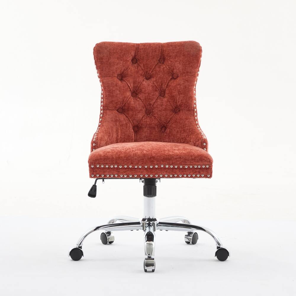 Chenille Upholstered Swivel Office Chair, Tufted Button Home Office Chair, Adjustable Vanity Chair with Metal Base