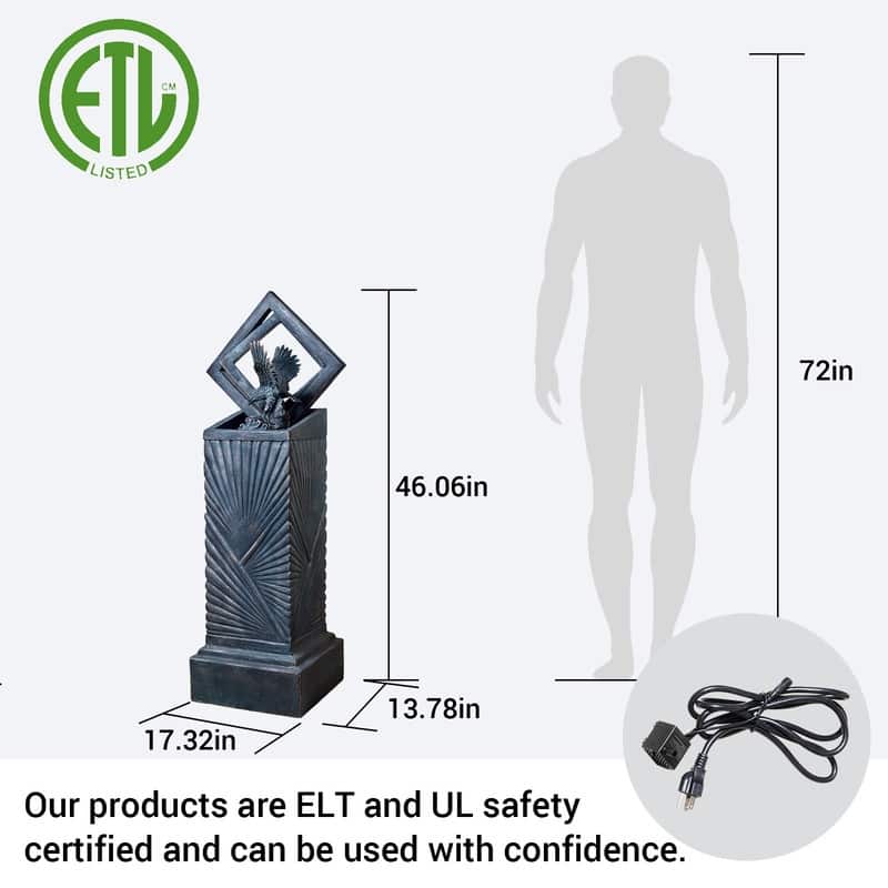 Vbal 46″ Modern Outdoor Polyresin Column Fountain with Eagle and LED Lights