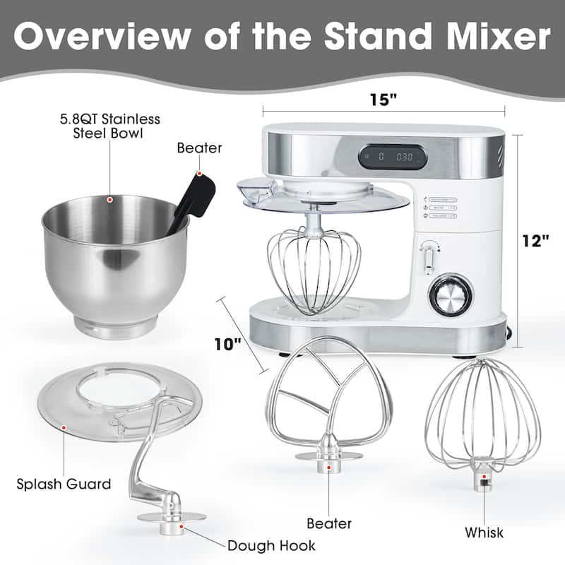 5.5-Quart Modern 6 Speeds Tilt-Head Kitchen Stand Mixer
